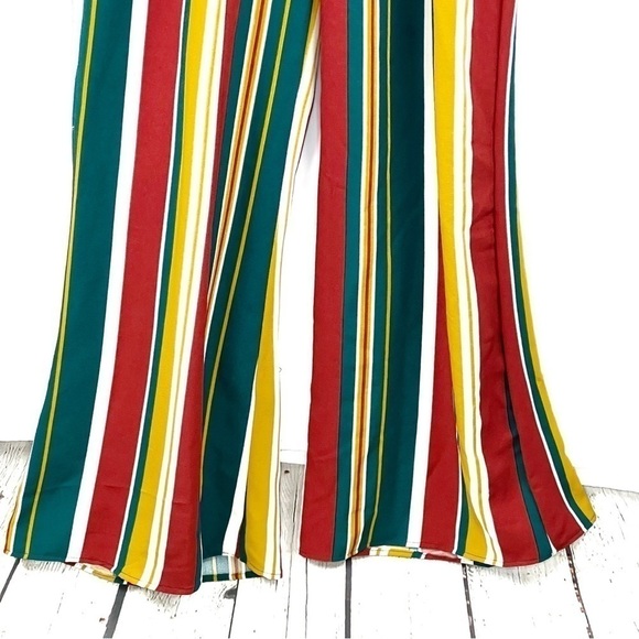 New-shop17 White halter Hi neck Multi Color Vertical Striped Palazzo Jump Suit S - Picture 8 of 16